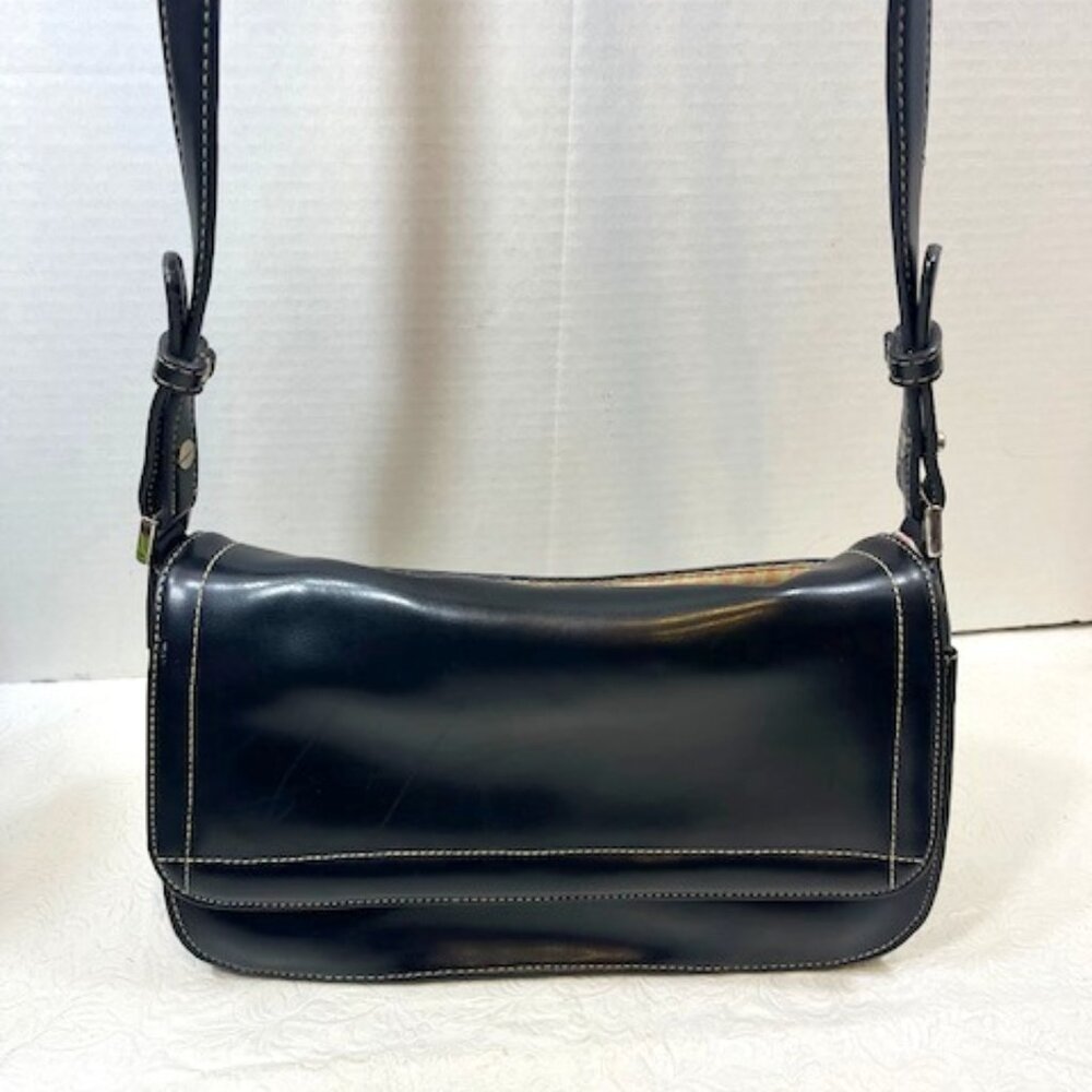 Liz Claiborne Soft Faux Leather Adjustable Crossbody Shoulder Bag Black 11"x6.5"